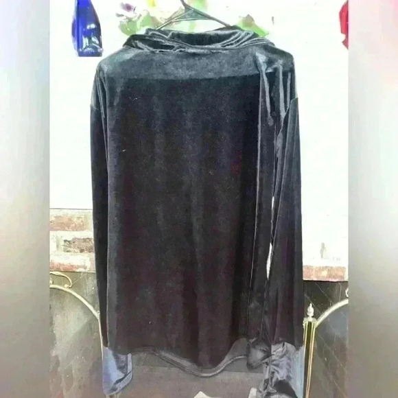 Y2K VTG Lip Service Women Tunic Top Small Lace Up Crushed Velvet Bell Sleeve XL - Picture 3 of 8